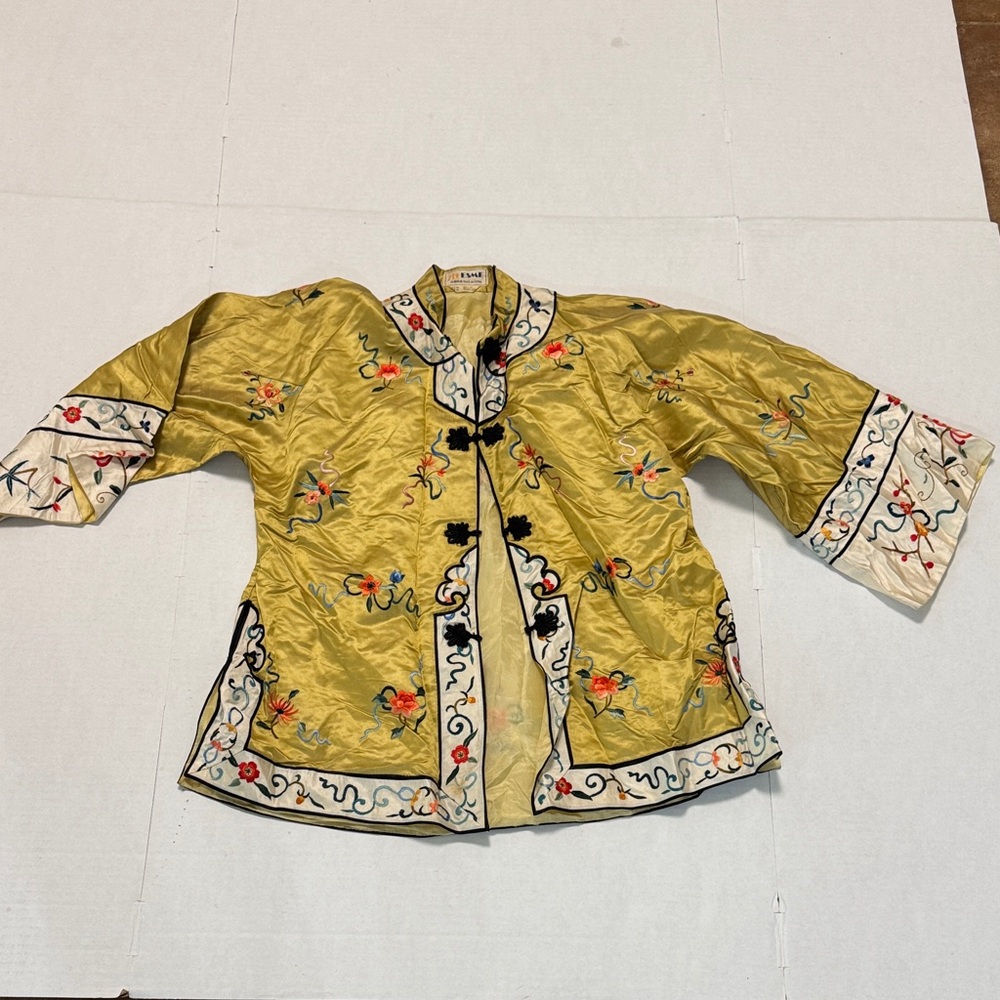 Esme Women's Chinese Jacket Gold Satin Embroidery Cheongsam Colorful Elaborate